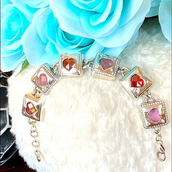 Brighton OPEN HEARTED Pink Red Swarovski Crystal Heart Chunky Bracelet RARE - Picture 3 of 15